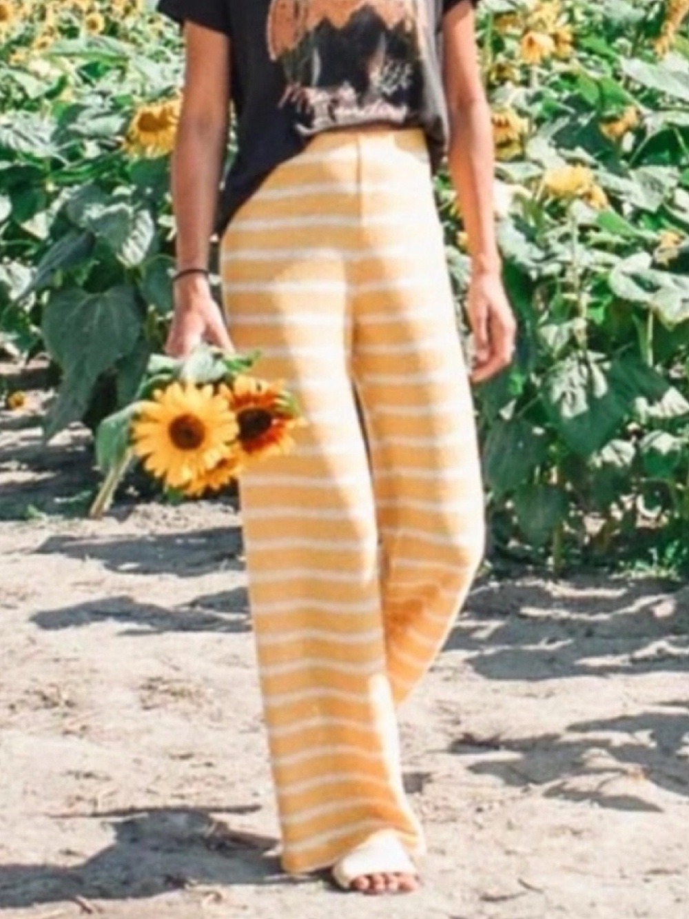 ☀️ ZARA TALL BOHO YELLOW WHITE STRIPE SHEER HIGH WAIST WIDE LEG PANTS!